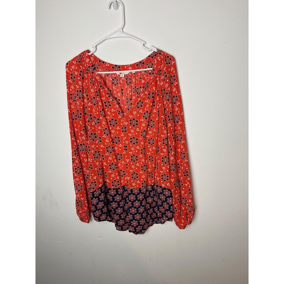 Boden Tops - Boden Blouse Womens 14 Red Navy Floral Boho Peasant V Neck Long Sleeve Tunic